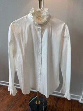 Sezane White Ruffled Collar Button-Down Blouse 36/8/M/L Never Worn